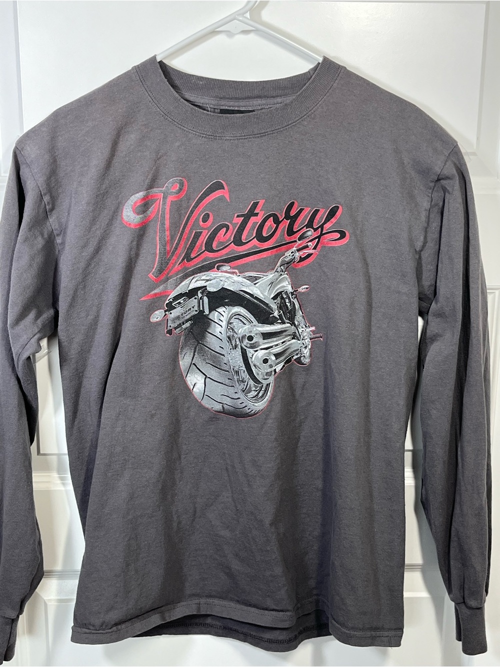 Victory Motorcycles Long Sleeve Graphic Tee Biker Motorcycle Gray Medium